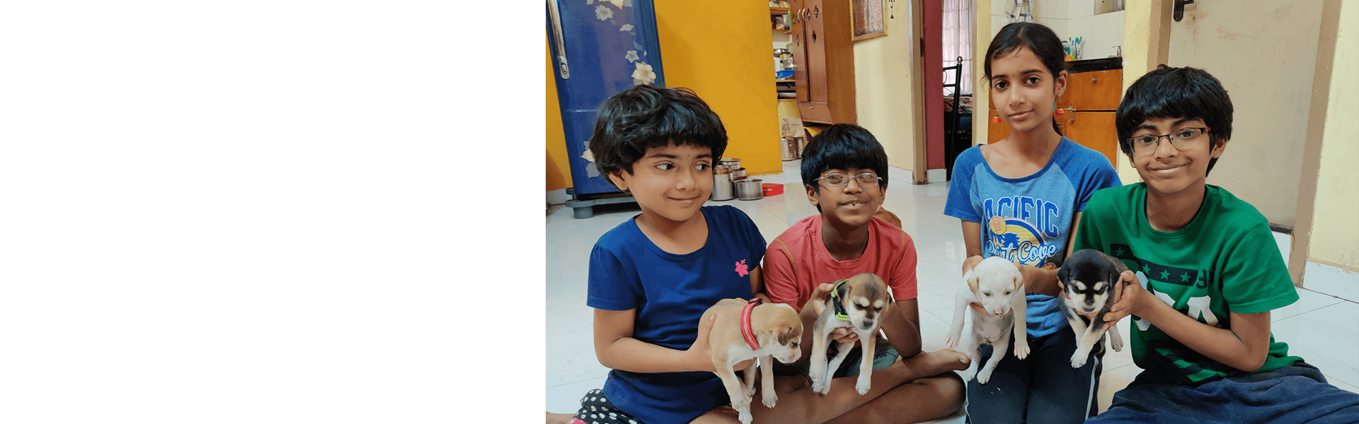 childrens holding the pups